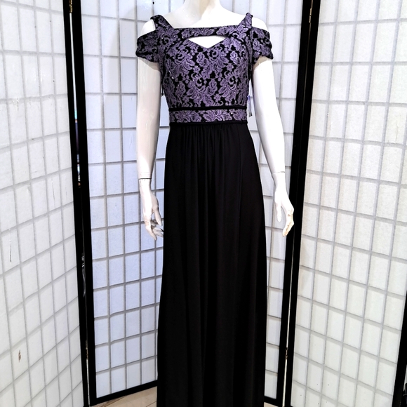 Night Way Collections Dresses & Skirts - Formal Lilac and black, size 8 long cold shoulder dress.